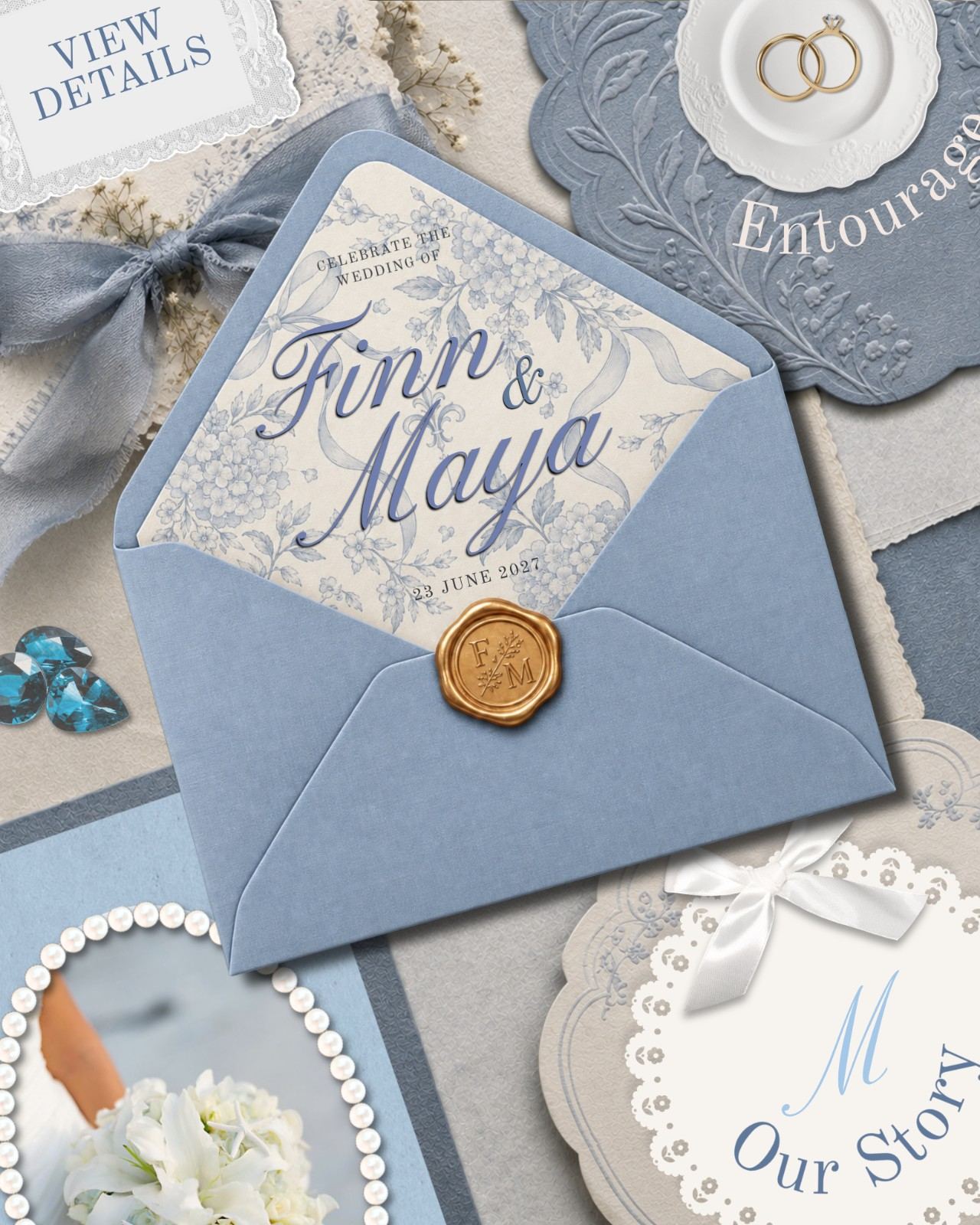 Bleu Éternel — Classic · Toile · Dusty Blue wedding invitation suite